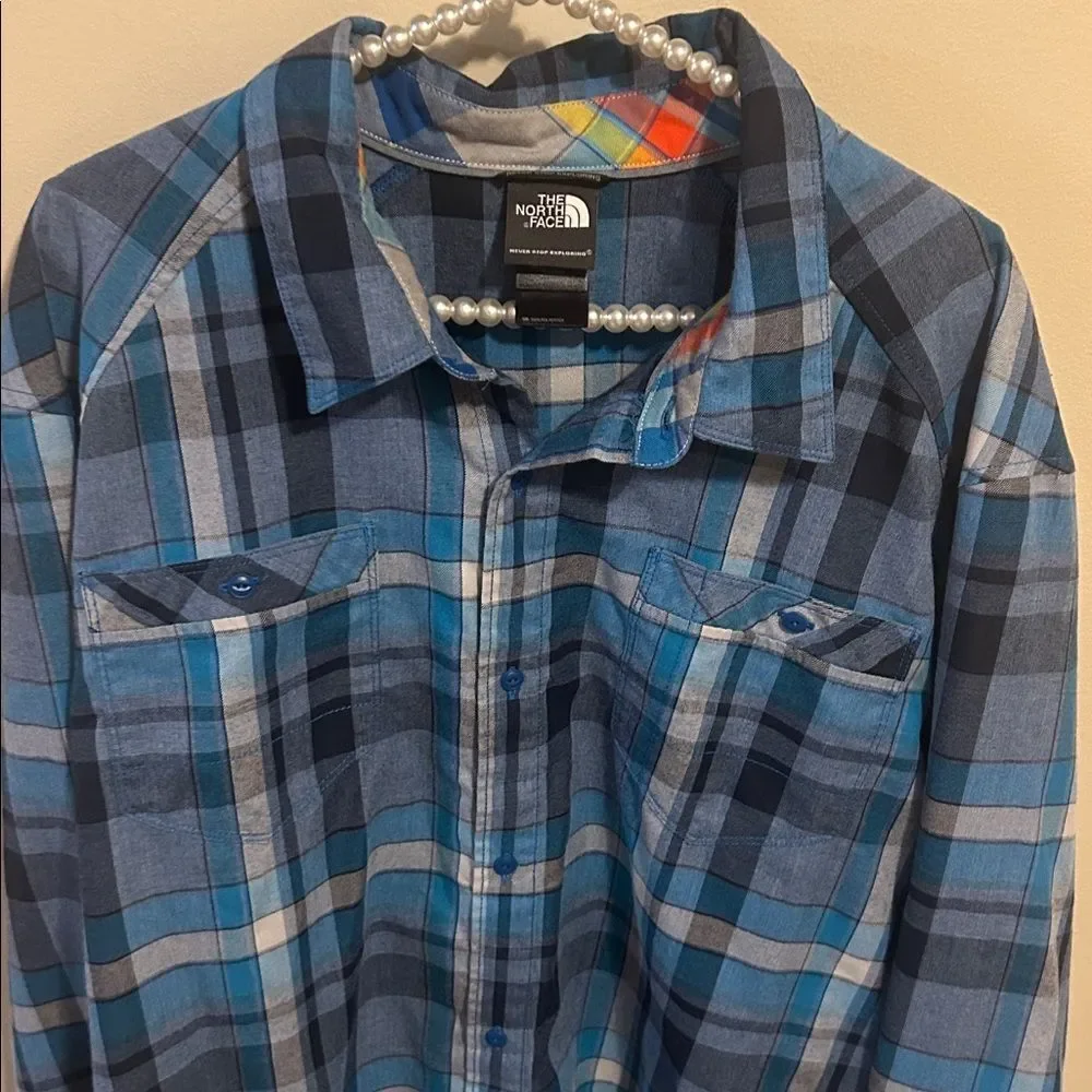 The North Face Mens XXL Blue Plaid Tomales Flannel Hiking Shirt L/S